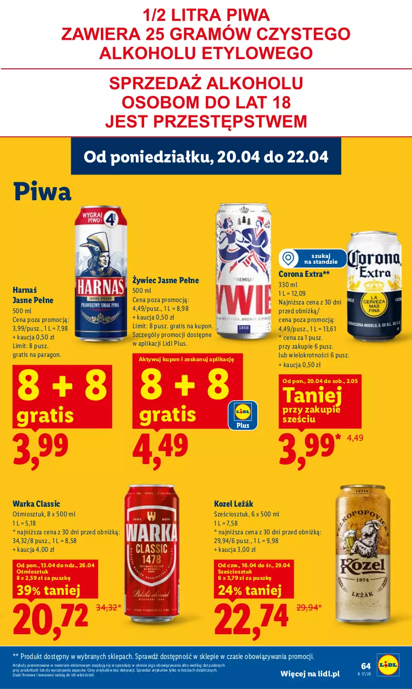 Gazetka promocyjna Lidl - Gazetka ważna od 20.04 do 22.04 - ważna 20.04 do 22.04.2026 - strona 67 - produkty: Corona Extra, Gra, Harnaś, Kozel, Piwa, Warka