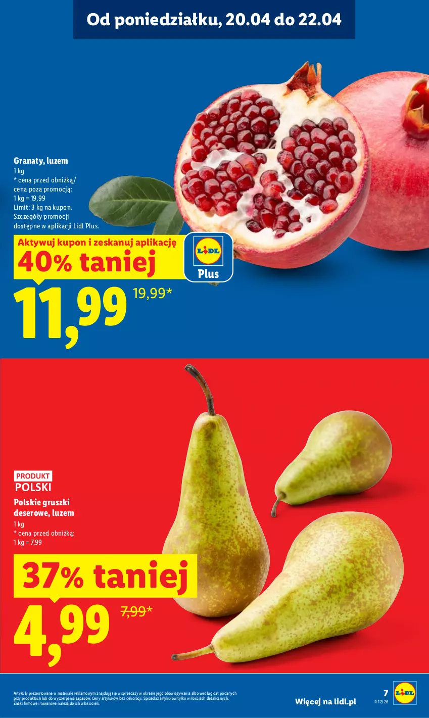 Gazetka promocyjna Lidl - Gazetka ważna od 20.04 do 22.04 - ważna 20.04 do 22.04.2026 - strona 7 - produkty: Deser, Gra, Granat, Gruszki, Ser