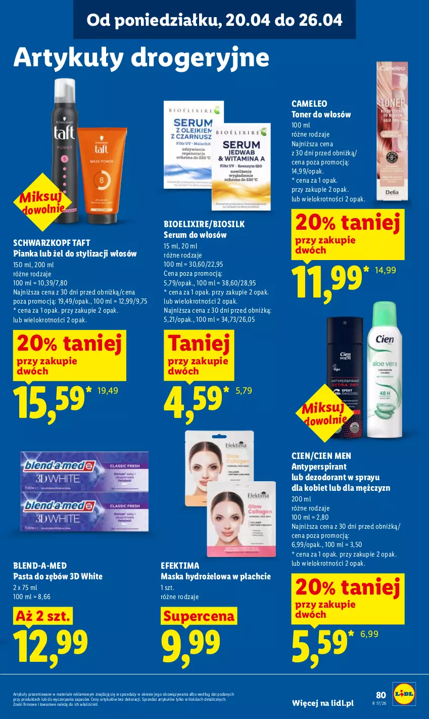 Gazetka promocyjna Lidl - Gazetka ważna od 20.04 do 22.04 - ważna 20.04 do 22.04.2026 - strona 83 - produkty: Antyperspirant, Blend-a-Med, Dezodorant, Eleo, Maska, Pasta do zębów, Rum, Schwarzkopf, Ser, Serum, Serum do włosów, Taft