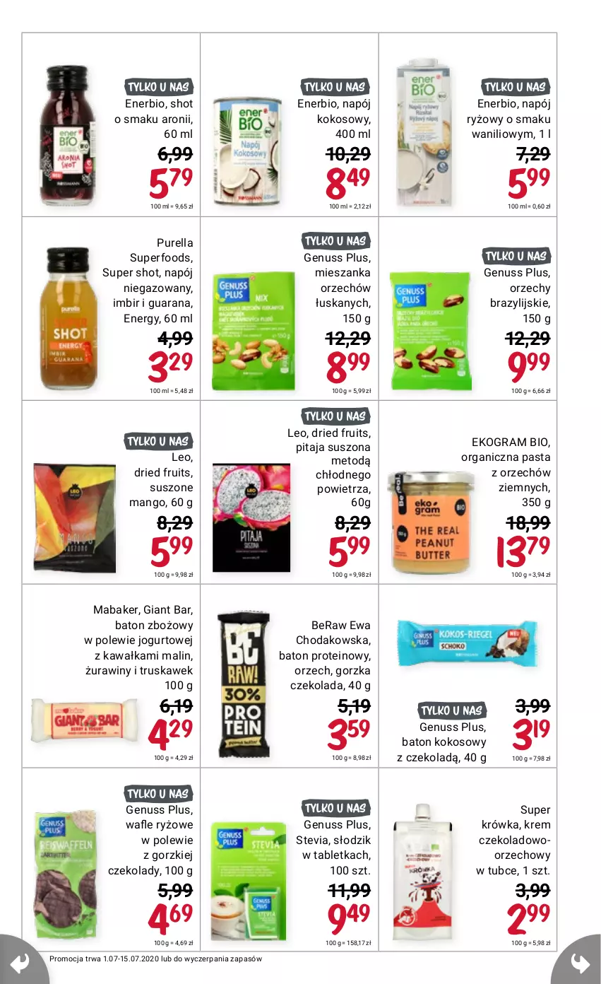 Gazetka promocyjna Rossmann - Lipiec I - ważna 01.07 do 15.06.2021 - strona 11 - produkty: Baton, Czekolada, Enerbio, Genuss Plus, Gra, Imbir, Jogurt, Kokos, Mango, Napój, Napój niegazowany, Pur, Purella superfoods, Tablet