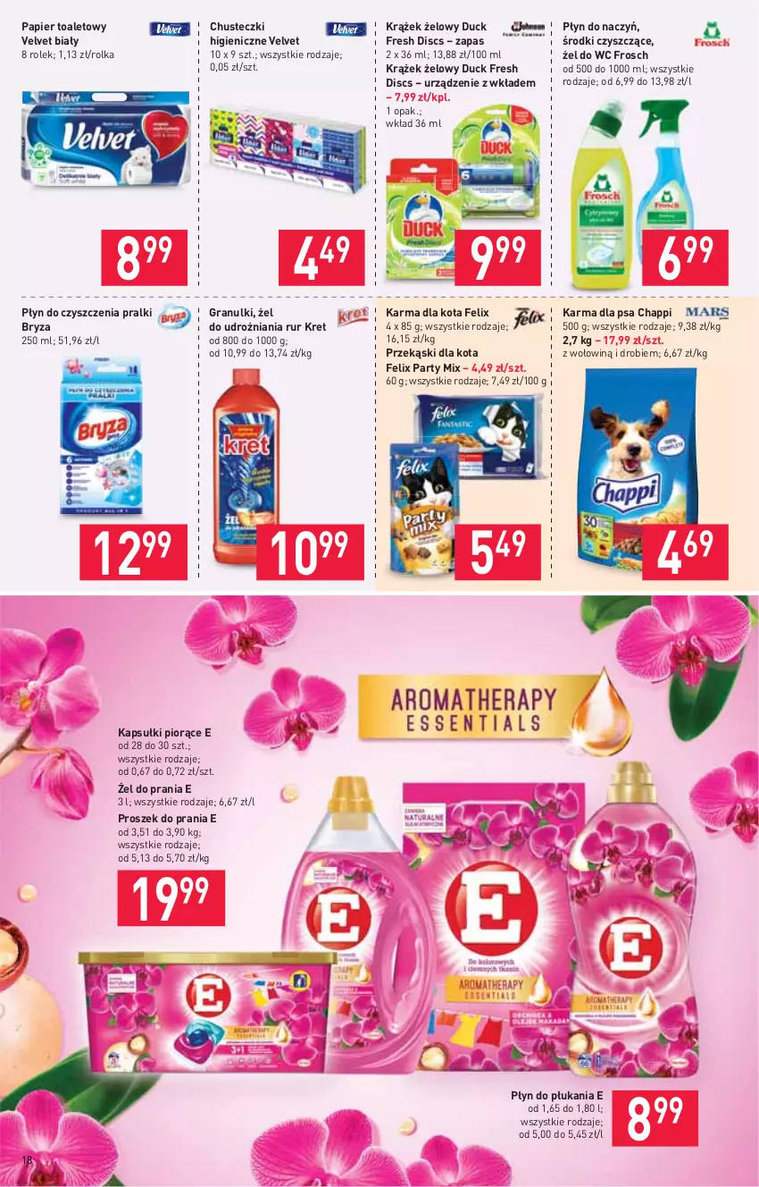 Gazetka promocyjna Stokrotka - Supermarket - ważna 09.09 do 15.09.2021 - strona 18 - produkty: Bryza, Chappi, Chusteczki, Duck, Felix, Frosch, Gra, Kret, Papier, Papier toaletowy, Płyn do płukania, Pralki, Proszek do prania, Przekąski dla kota, Velvet