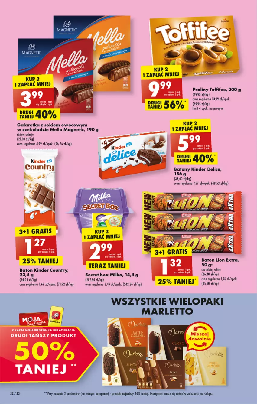 Gazetka promocyjna Biedronka - Gazetka - Biedronka.pl - ważna 05.12 do 10.12.2022 - strona 32 - produkty: Baton, Dron, Gala, Galaretka, Kinder, Lion, Milka, Praliny, Sok, Tera, Toffifee