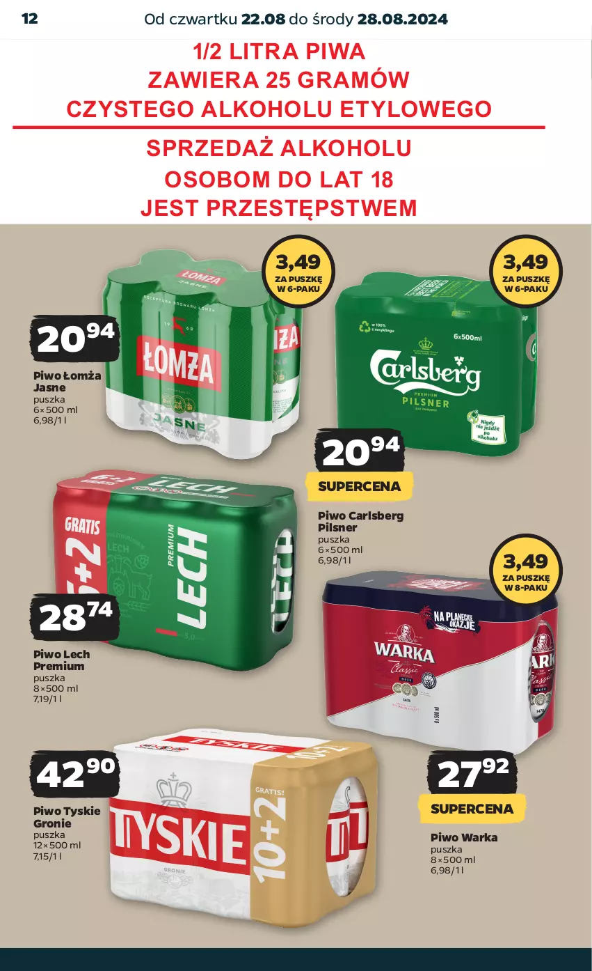 Gazetka promocyjna Netto - Artykuły spożywcze - ważna 22.08 do 28.08.2024 - strona 12 - produkty: Carlsberg, Gra, Lech Premium, Piwa, Piwo, Tyskie, Warka