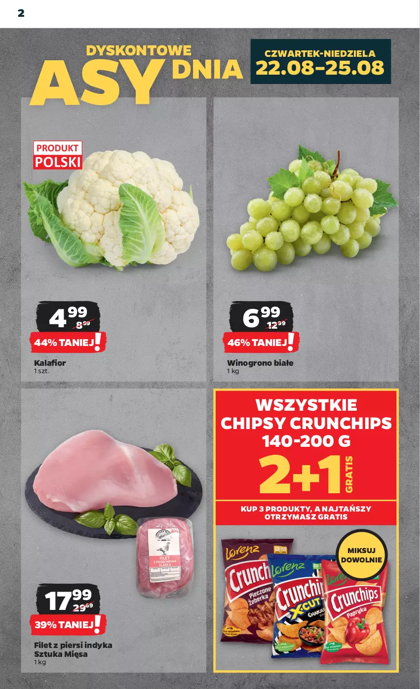 Gazetka promocyjna Netto - Artykuły spożywcze - ważna 22.08 do 28.08.2024 - strona 2 - produkty: Chipsy, Crunchips, Filet z piersi indyka, Gra, Kalafior, Wino