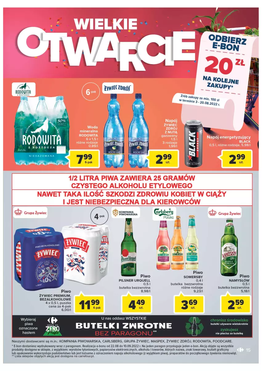 Gazetka promocyjna Carrefour - Gazetka Wielkie otwarcie Market Inowrocław - ważna 03.08 do 13.08.2022 - strona 15 - produkty: Carlsberg, Gin, Gra, Namysłów, Olej, Papier, Pilsner Urquell, Piwa, Piwo, Somersby