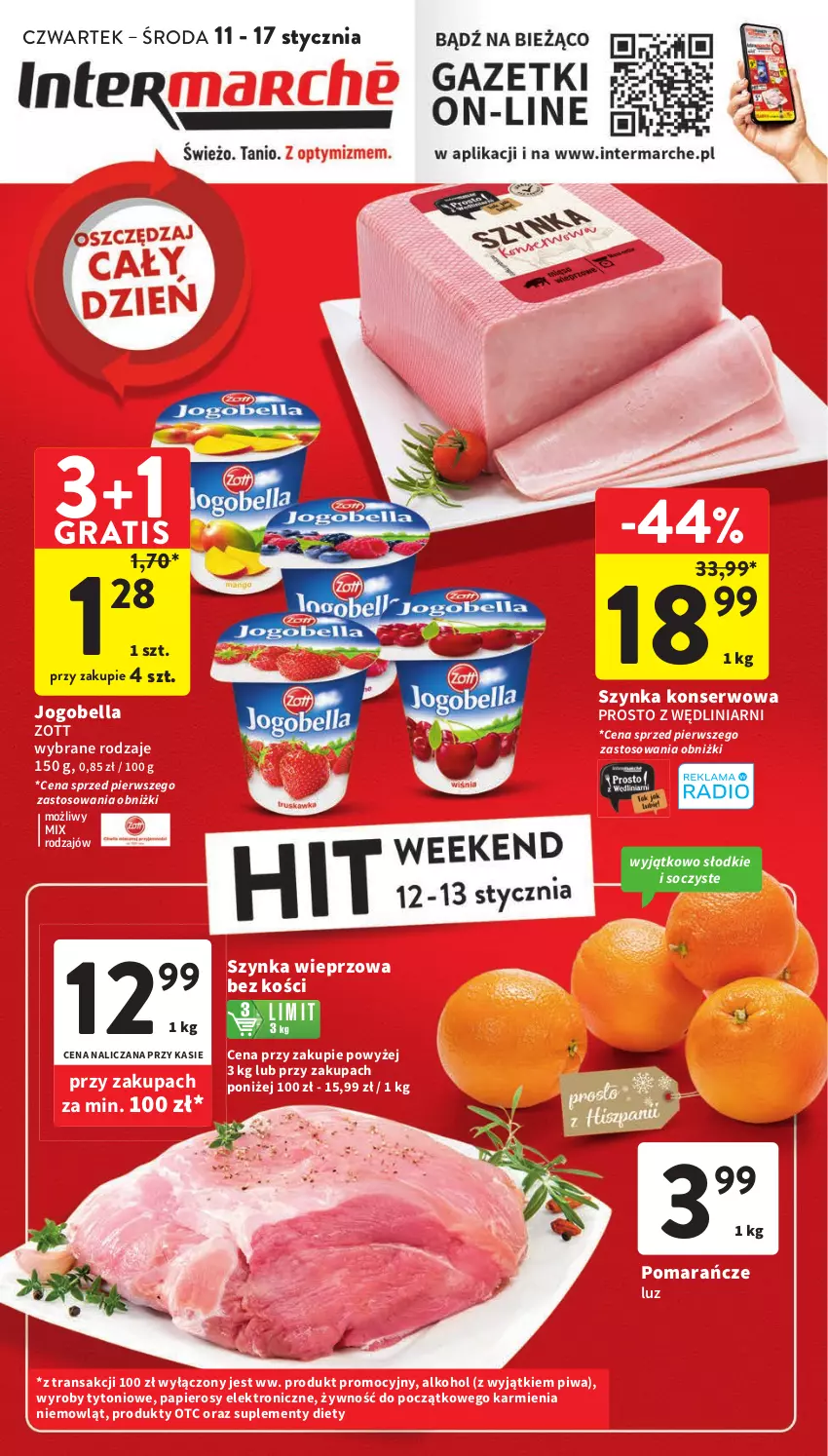 Gazetka promocyjna Intermarche - Gazetka Intermarche - ważna 11.01 do 17.01.2024 - strona 1 - produkty: Bell, Bella, Gra, Jogobella, Karmi, Papier, Piwa, Pomarańcze, Ser, Szynka, Szynka konserwowa, Szynka wieprzowa, Tran, Zott