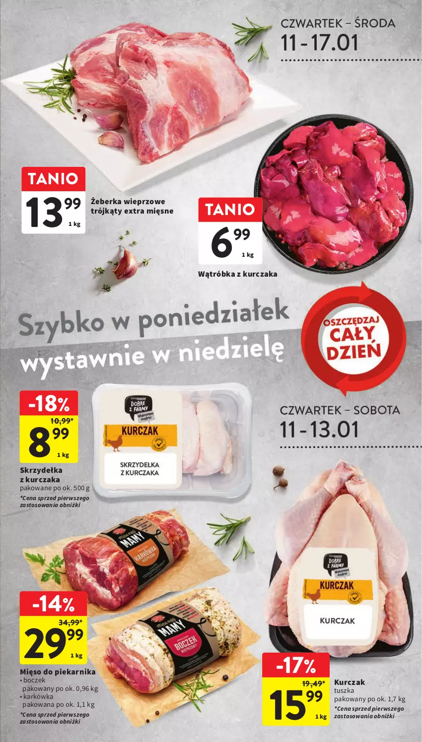 Gazetka promocyjna Intermarche - Gazetka Intermarche - ważna 11.01 do 17.01.2024 - strona 15 - produkty: Boczek, Kurczak, Mięso, Piekarnik, Skrzydełka z kurczaka, Tusz