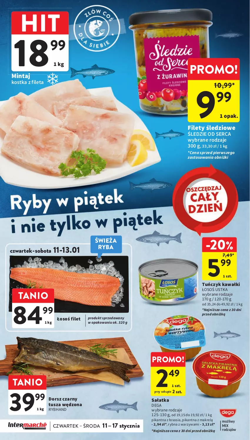 Gazetka promocyjna Intermarche - Gazetka Intermarche - ważna 11.01 do 17.01.2024 - strona 18 - produkty: Dega, Dorsz, Kawa, Makrelą, Mintaj, Ryba, Sałat, Sałatka, Ser, Sos, Tuńczyk, Tusz, Warzywa