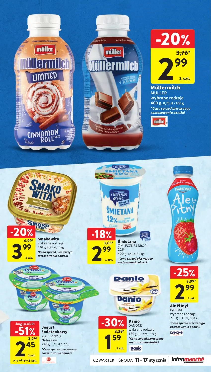 Gazetka promocyjna Intermarche - Gazetka Intermarche - ważna 11.01 do 17.01.2024 - strona 21 - produkty: Danio, Danone, Jogurt, Müller, Müllermilch, Smakowita, Zott, Zott Primo