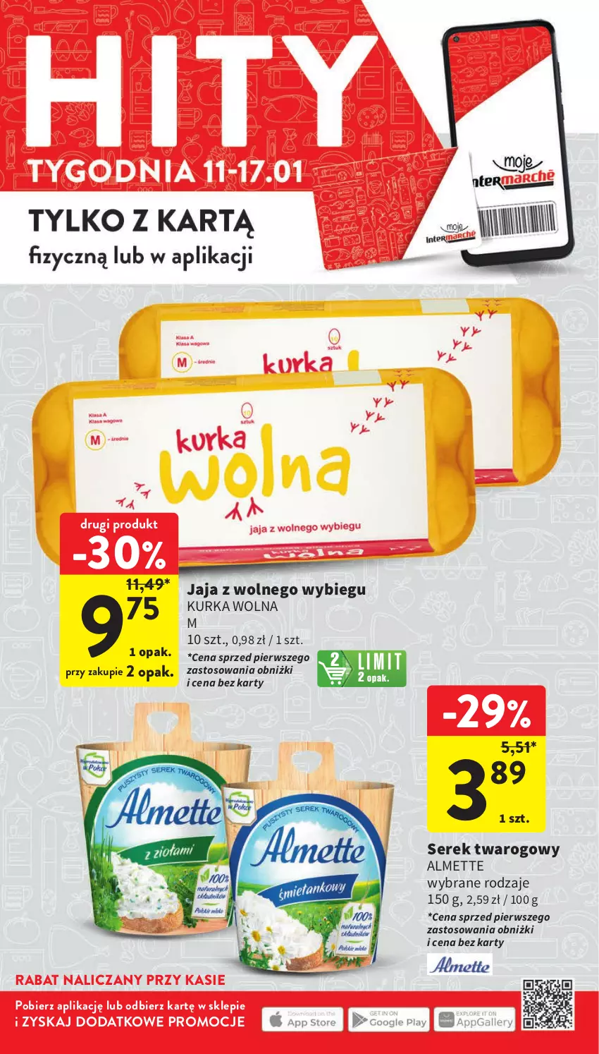 Gazetka promocyjna Intermarche - Gazetka Intermarche - ważna 11.01 do 17.01.2024 - strona 7 - produkty: Almette, Jaja, Jaja z wolnego wybiegu, Ser, Serek, Serek twarogowy