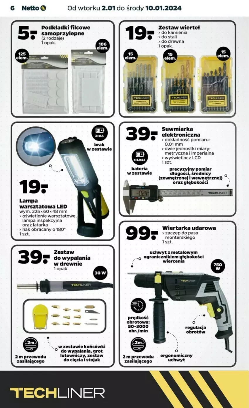 Gazetka promocyjna Netto - ważna 02.01 do 10.01.2024 - strona 8 - produkty: Bateria, Gra, Lampa, Latarka, Miarka, Monte, Mop, Podkład, Stojak, Tarka, Wiertarka, Wiertarka udarowa, Zestaw wierteł