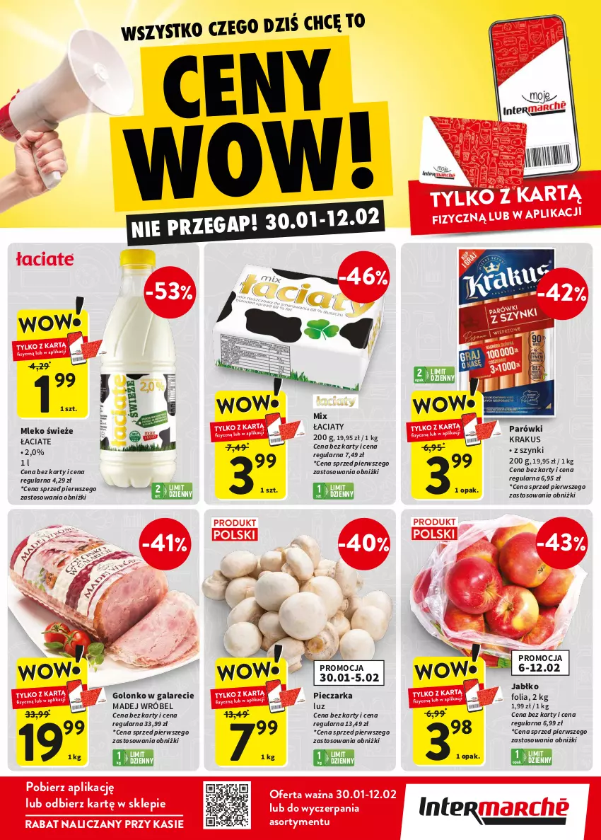 Gazetka promocyjna Intermarche - Gazetka Intermarche - ważna 30.01 do 12.02.2025 - strona 1 - produkty: Gala, Krakus, Madej Wróbel, Mleko, Parówki, Piec, Pieczarka