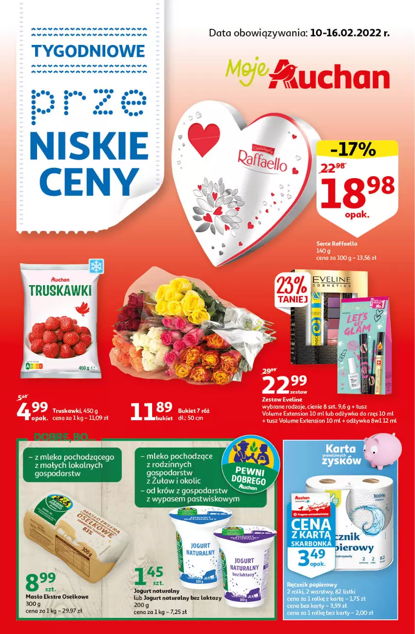 Gazetka promocyjna Auchan - Tygdniowe przeNISKIE CENY Moje Auchan - ważna 10.02 do 16.02.2022 - strona 1 - produkty: Asus, Dada, Eveline, Fa, Jogurt, Jogurt naturalny, Masło, Papier, Ręcznik, Rolki, Truskawki, Wasa