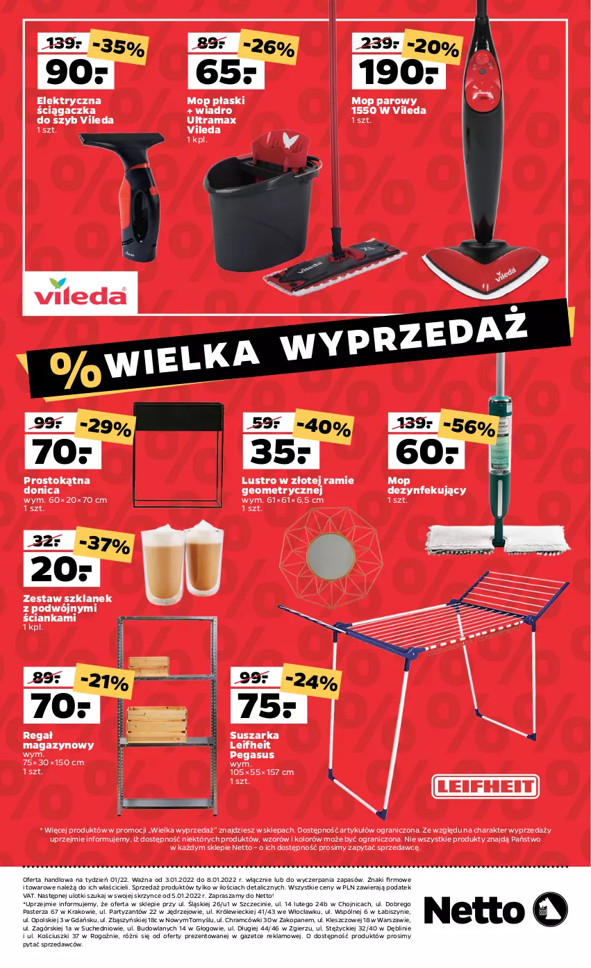 Gazetka promocyjna Netto - Gazetka non food - ważna 03.01 do 08.01.2022 - strona 8 - produkty: Asus, Gra, Lustro, Mop, Mop parowy, Rama, Regał, Suszarka, Vileda, Wiadro