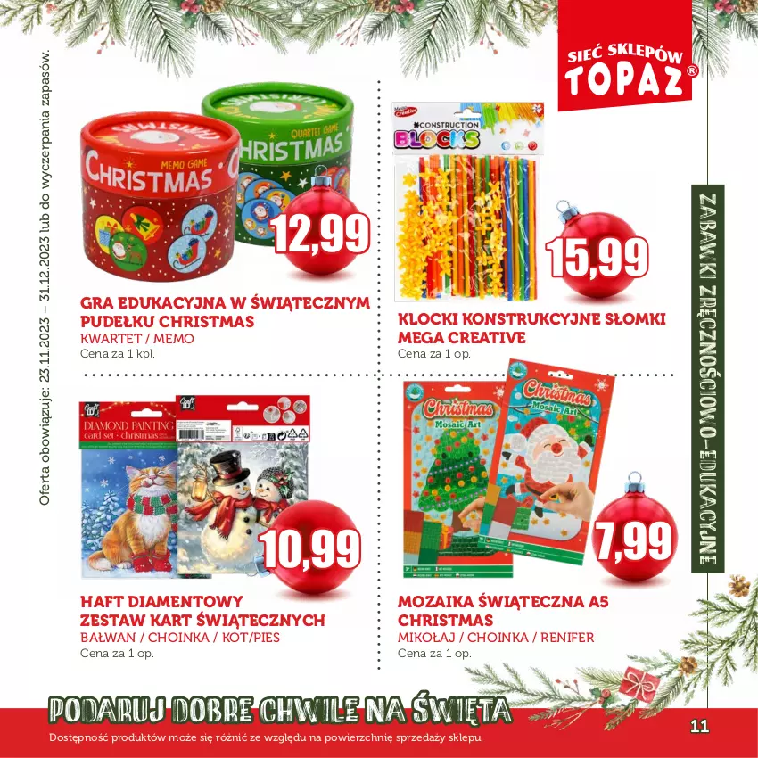 Gazetka promocyjna Topaz - Gazetka - ważna 30.11 do 31.12.2023 - strona 11 - produkty: Choinka, Gra, Inka, Klocki, Renifer