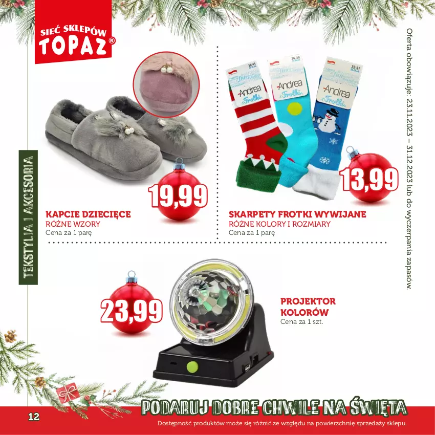 Gazetka promocyjna Topaz - Gazetka - ważna 30.11 do 31.12.2023 - strona 12 - produkty: Dzieci, Kapcie, Karp