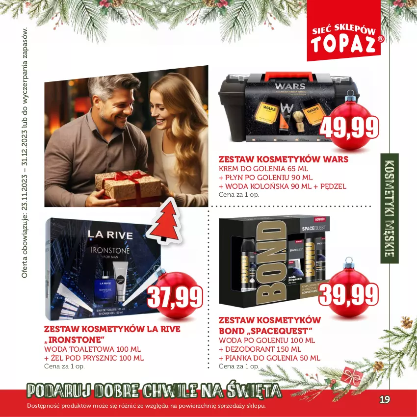 Gazetka promocyjna Topaz - Gazetka - ważna 30.11 do 31.12.2023 - strona 19 - produkty: Dezodorant, Krem do golenia, La Rive, Pianka do golenia, Woda, Woda kolońska, Woda po goleniu, Woda toaletowa