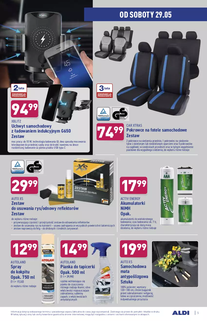 Gazetka promocyjna Aldi - ważna 24.05 do 29.05.2021 - strona 5 - produkty: Akumulator, Fotel, Lakier, LG, Pianka do czyszczenia, Pokrowiec, Reflektor, Ser, Teleskop, Xblitz