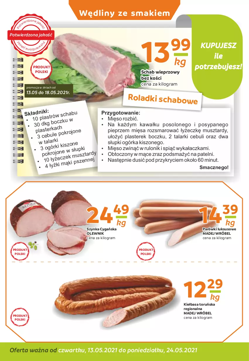 Gazetka promocyjna Gama - Gazetka Gama - ważna 13.05 do 24.05.2021 - strona 2 - produkty: Gra, Kawa, Kiełbasa, Madej Wróbel, Mięso, Mus, Olewnik, Parówki, Pieprz, Schab wieprzowy, Szynka, Szynka cygańska