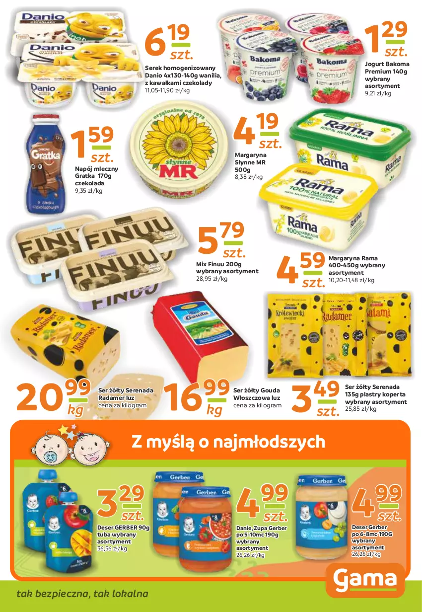 Gazetka promocyjna Gama - Gazetka Gama - ważna 13.05 do 24.05.2021 - strona 7 - produkty: Bakoma, Czekolada, Danio, Deser, Finuu, Gerber, Gouda, Gra, Jogurt, Kawa, Margaryna, Napój, Napój mleczny, Piec, Radamer, Rama, Ser, Serek, Serek homogenizowany, Słynne, Zupa