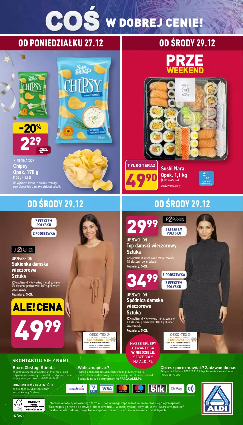 Gazetka promocyjna Aldi - Katalog Moda i Dom - ważna 27.12 do 31.12.2021 - strona 14 - produkty: Biuro, Chipsy, Fa, O nas, Por, Spódnica, Sukienka, Sushi, Tera, Top