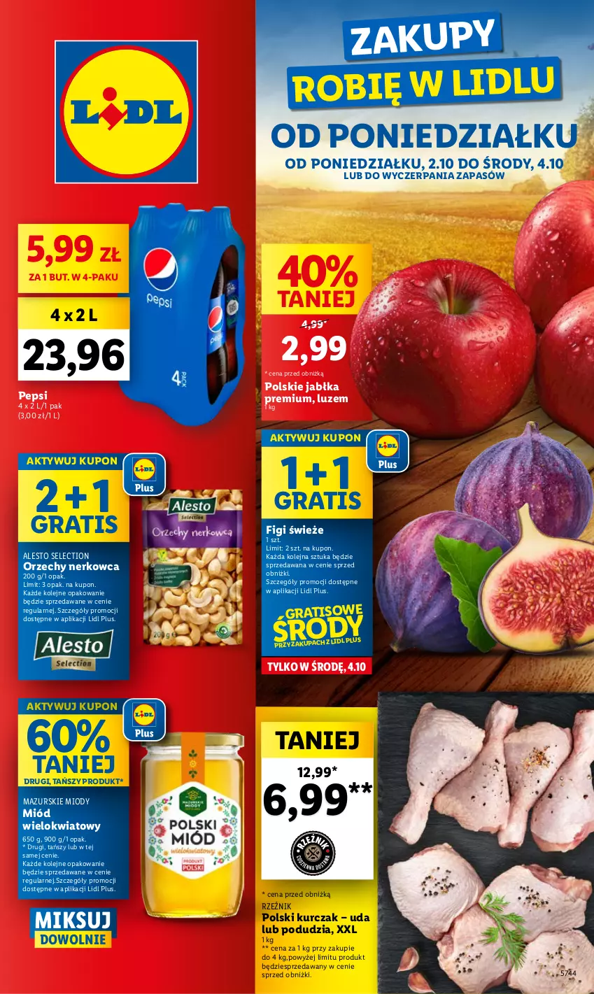 Gazetka promocyjna Lidl - GAZETKA - ważna 02.10 do 04.10.2023 - strona 1 - produkty: Figi, Gra, Jabłka, Kurczak, Miód, Olej, Pepsi