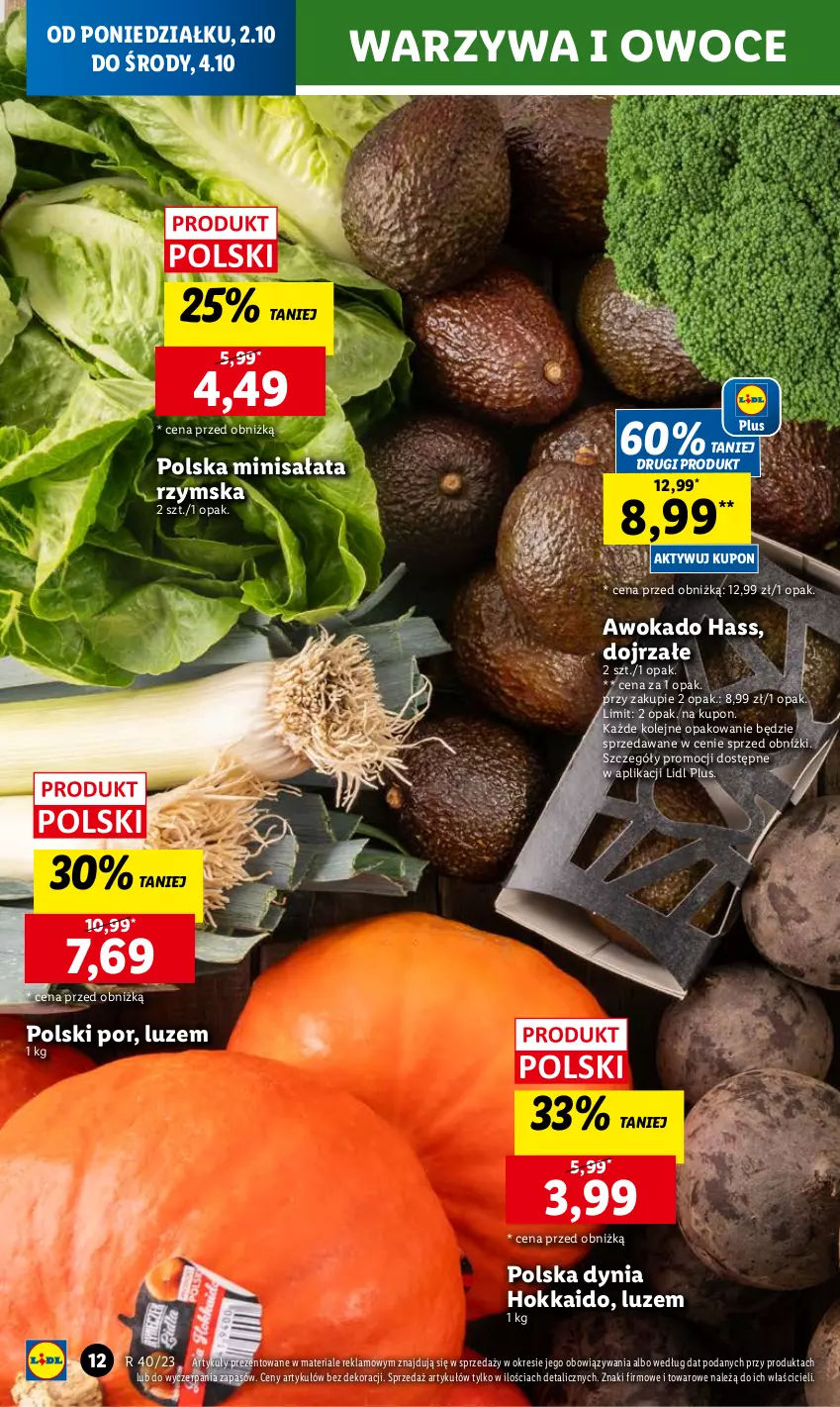 Gazetka promocyjna Lidl - GAZETKA - ważna 02.10 do 04.10.2023 - strona 18 - produkty: Olej, Owoce, Por, Sałat, Warzywa, Warzywa i owoce