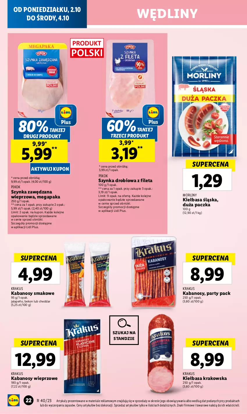 Gazetka promocyjna Lidl - GAZETKA - ważna 02.10 do 04.10.2023 - strona 30 - produkty: Beko, Cheddar, Kabanos, Kiełbasa, Kiełbasa krakowska, Kiełbasa śląska, Krakus, Morliny, Olej, PIKOK, Szynka