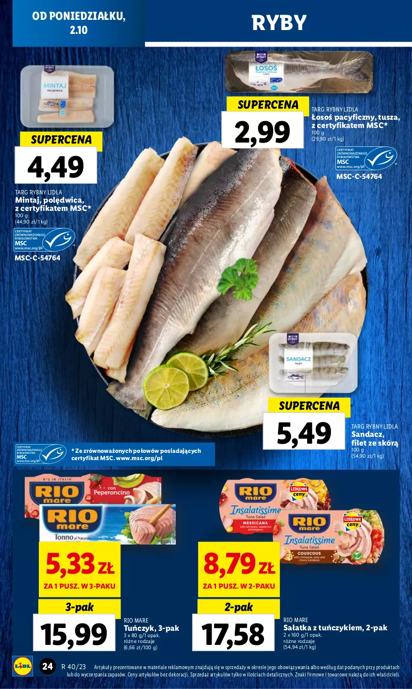 Gazetka promocyjna Lidl - GAZETKA - ważna 02.10 do 04.10.2023 - strona 32 - produkty: Mintaj, Polędwica, Rio Mare, Sałat, Sałatka, Sandacz, Tuńczyk, Tusz