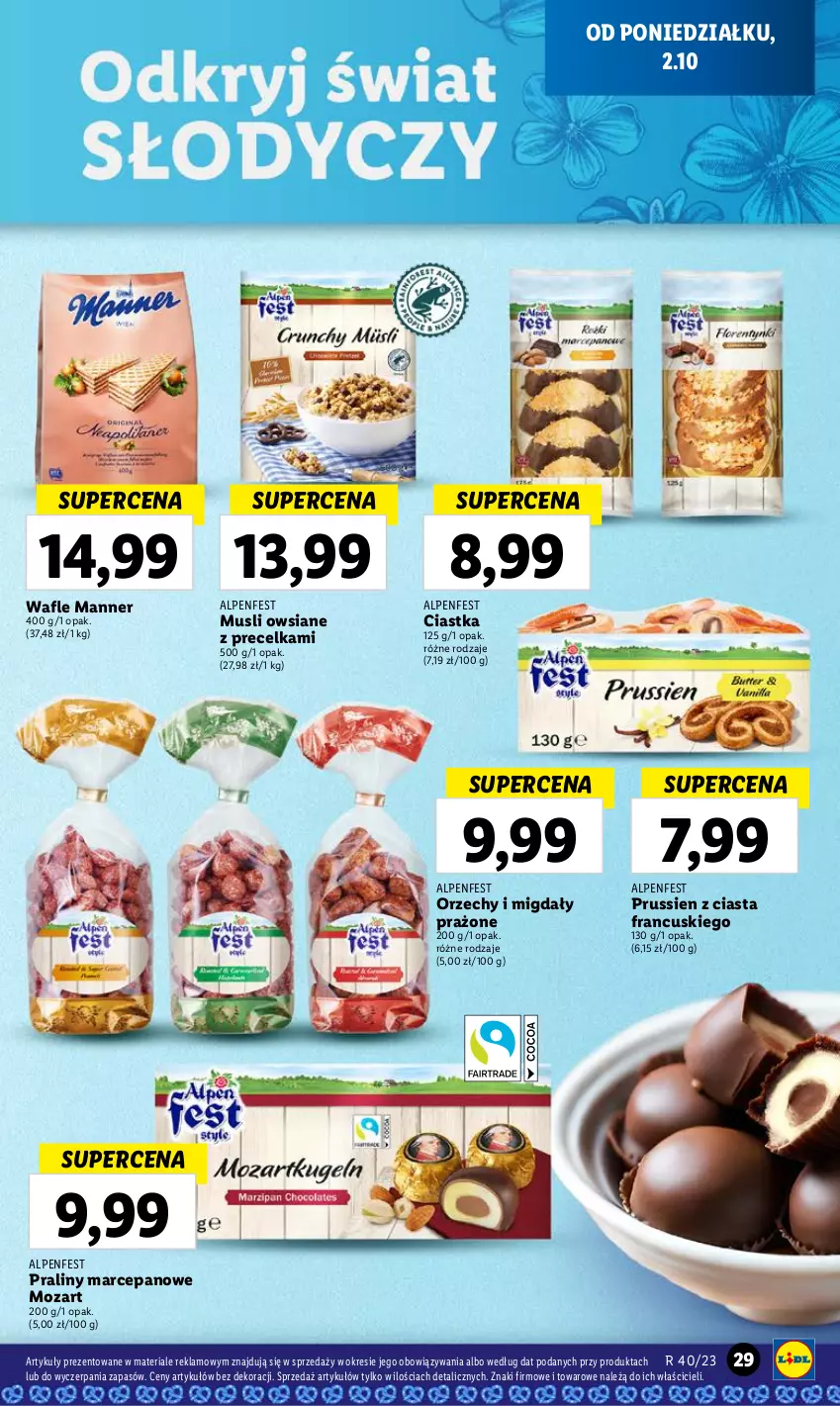 Gazetka promocyjna Lidl - GAZETKA - ważna 02.10 do 04.10.2023 - strona 37 - produkty: Ciastka, Migdały, Mus, Praliny, Wafle