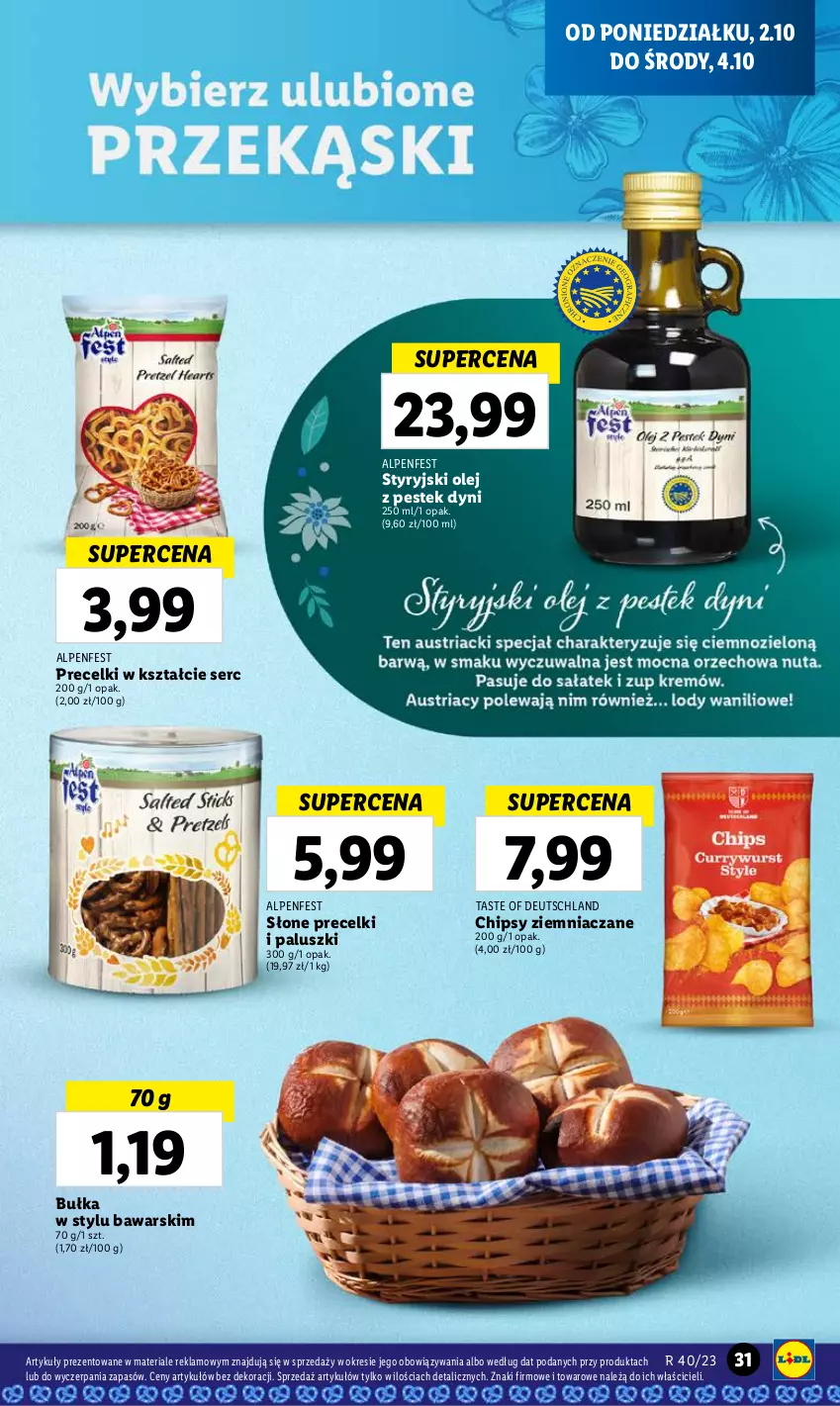 Gazetka promocyjna Lidl - GAZETKA - ważna 02.10 do 04.10.2023 - strona 39 - produkty: Bułka, Chipsy, Olej, Precelki, Ser, Stek