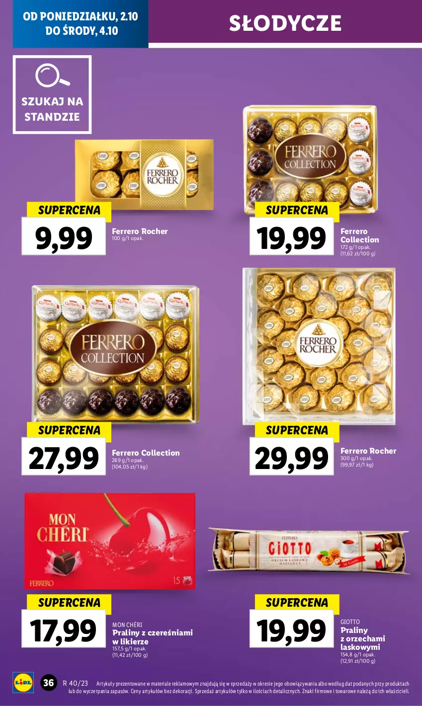 Gazetka promocyjna Lidl - GAZETKA - ważna 02.10 do 04.10.2023 - strona 44 - produkty: Ferrero, Ferrero Rocher, Likier, Mon Chéri, Praliny