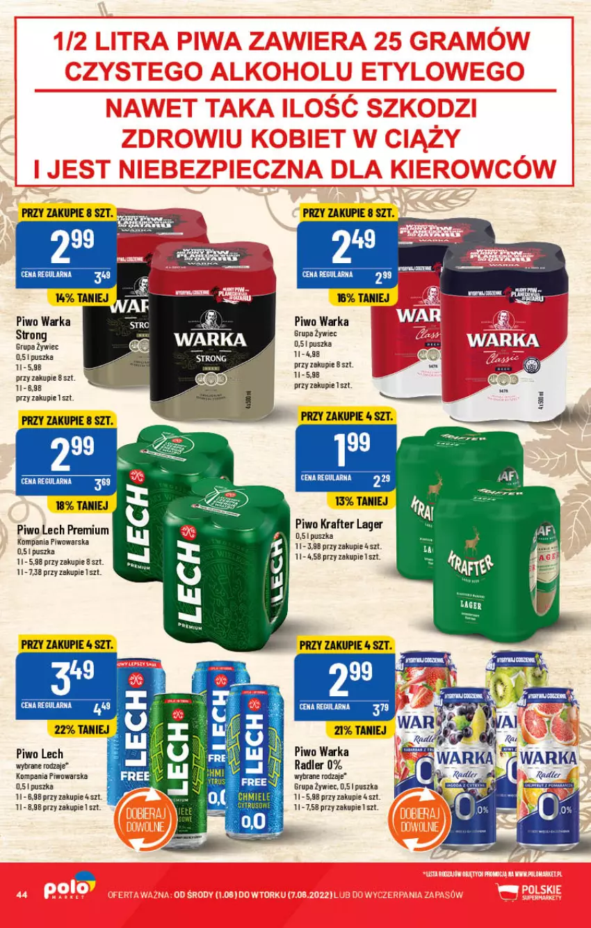 Gazetka promocyjna PoloMarket - Gazetka pomocyjna - ważna 01.06 do 07.06.2022 - strona 44 - produkty: Fa, Lech Premium, Piwo, Radler, Warka