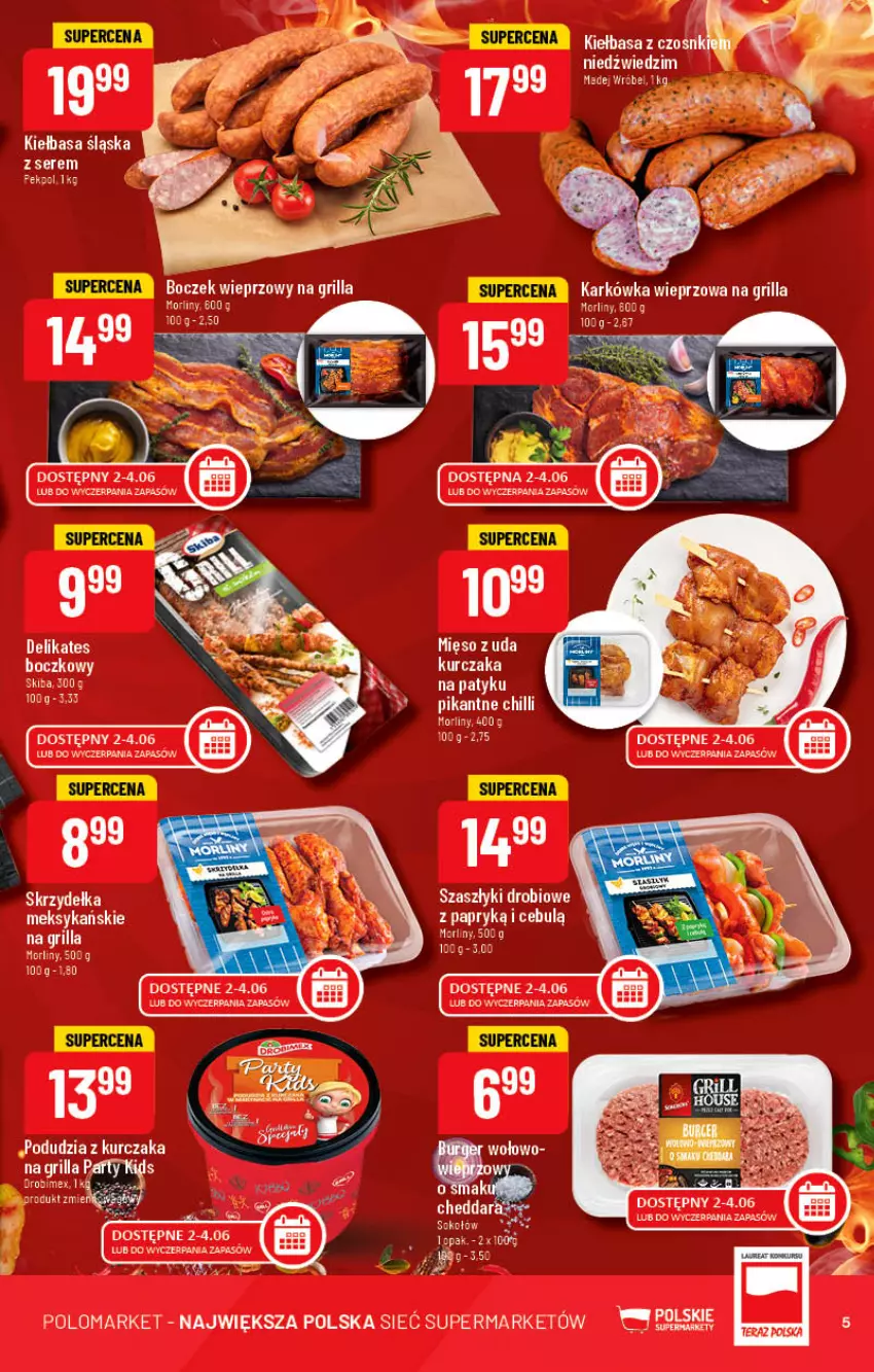 Gazetka promocyjna PoloMarket - Gazetka pomocyjna - ważna 01.06 do 07.06.2022 - strona 5 - produkty: Boczek, Boczek wieprzowy, Cheddar, Grill, Karkówka wieprzowa, Kiełbasa, Kiełbasa śląska, Kurczak, Mięso, Morliny, Pekpol, Ser