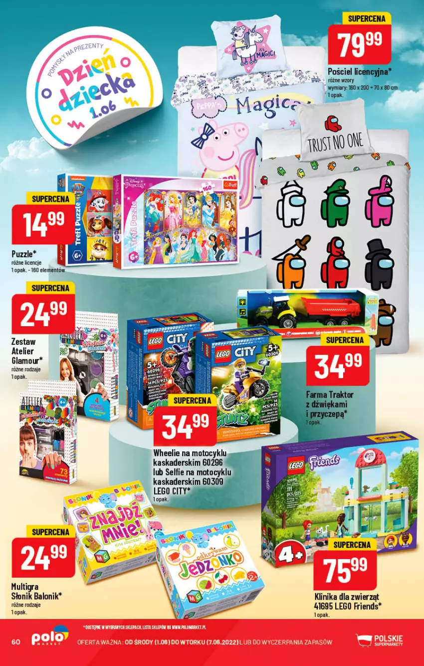 Gazetka promocyjna PoloMarket - Gazetka pomocyjna - ważna 01.06 do 07.06.2022 - strona 60 - produkty: Fa, Gra, Kask, LEGO, LEGO City, LEGO Friends, Pax, Pościel, Puzzle, Traktor