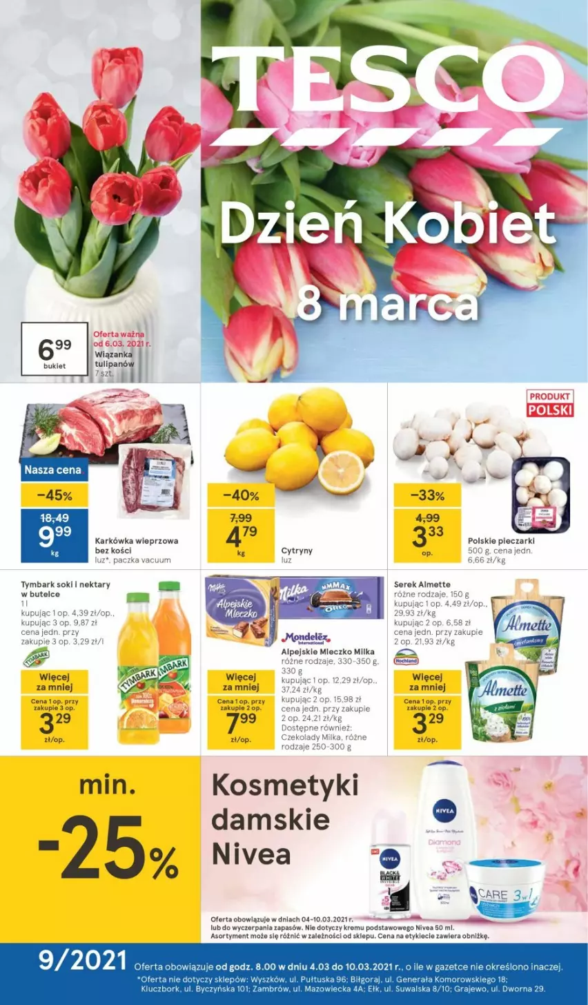 Gazetka promocyjna Tesco - Tesco gazetka - przyszły tydzień - ważna 04.03 do 10.03.2021 - strona 1 - produkty: Almette, Cytryny, Karkówka wieprzowa, Milka, Mleczko, Nektar, Nivea, Piec, Sok, Tymbark