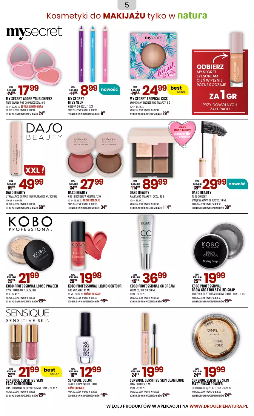 Gazetka promocyjna Drogerie Natura - Gazetka Drogerie Natura - ważna 23.05 do 04.06.2025 - strona 5 - produkty: Bronzer, Cień, Fa, Finish, KOBO, Kredka, Lakier, Lakier do paznokci, Makijaż, Paleta, Puder, Róż do policzków, Tropical, Tusz