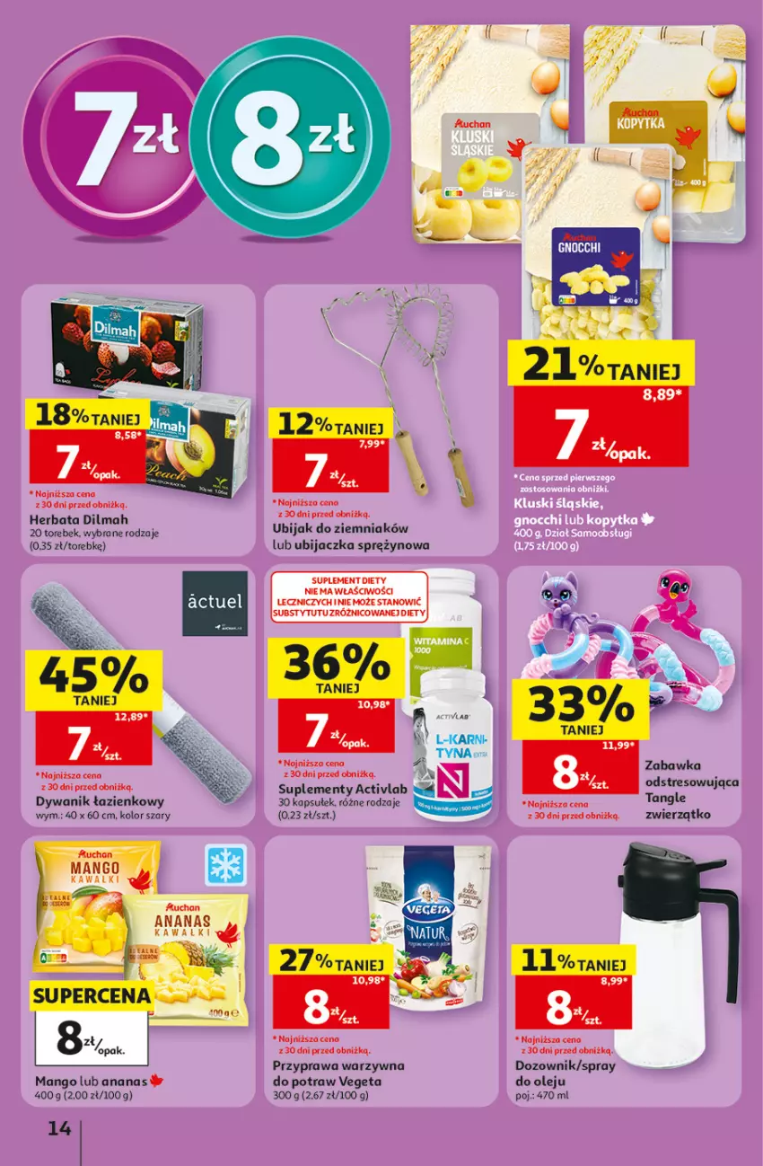 Gazetka promocyjna Auchan - Gazetka 30 Lat Hipermarket Auchan - ważna 17.09 do 23.09.2026 - strona 14 - produkty: Ananas, Dilmah, Dozownik, Dywan, Dywanik, Dywanik łazienkowy, Herbata, Mango, Olej, Przyprawa warzywna do potraw, Suplement diety, Vegeta, Zabawka, Znicz
