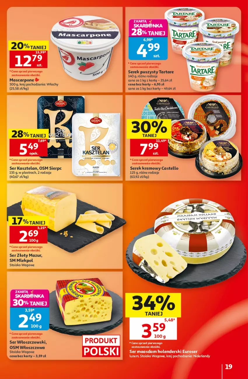 Gazetka promocyjna Auchan - Gazetka 30 Lat Hipermarket Auchan - ważna 17.09 do 23.09.2026 - strona 19 - produkty: Kasztelan, Mascarpone, Ser, Ser Kasztelan, Serek, Serek puszysty, Tarta, Tartare, Włoszczowski, Złoty Mazur