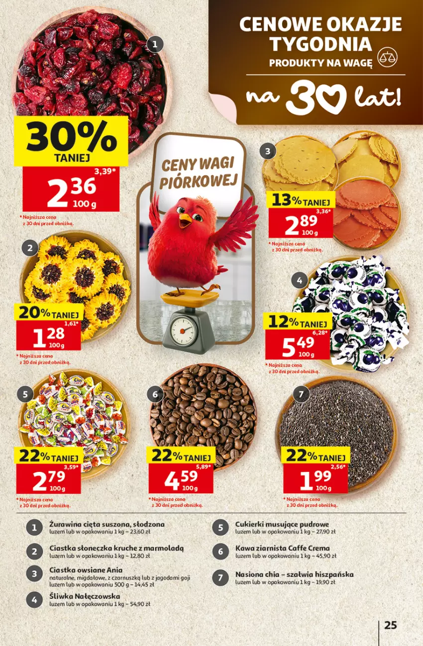 Gazetka promocyjna Auchan - Gazetka 30 Lat Hipermarket Auchan - ważna 17.09 do 23.09.2026 - strona 25 - produkty: Chia, Ciastka, Ciastka owsiane, Cukier, Cukierki, Kawa, Kawa ziarnista, Mola, Mus