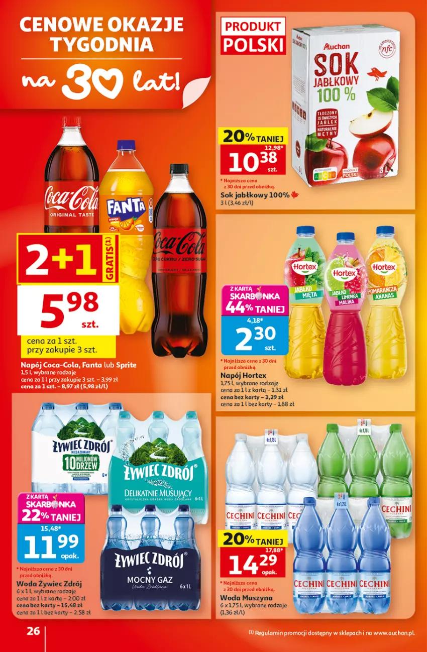 Gazetka promocyjna Auchan - Gazetka 30 Lat Hipermarket Auchan - ważna 17.09 do 23.09.2026 - strona 26 - produkty: Hortex, Mus, Napój, Sok, Sok jabłkowy, Szyna, Woda