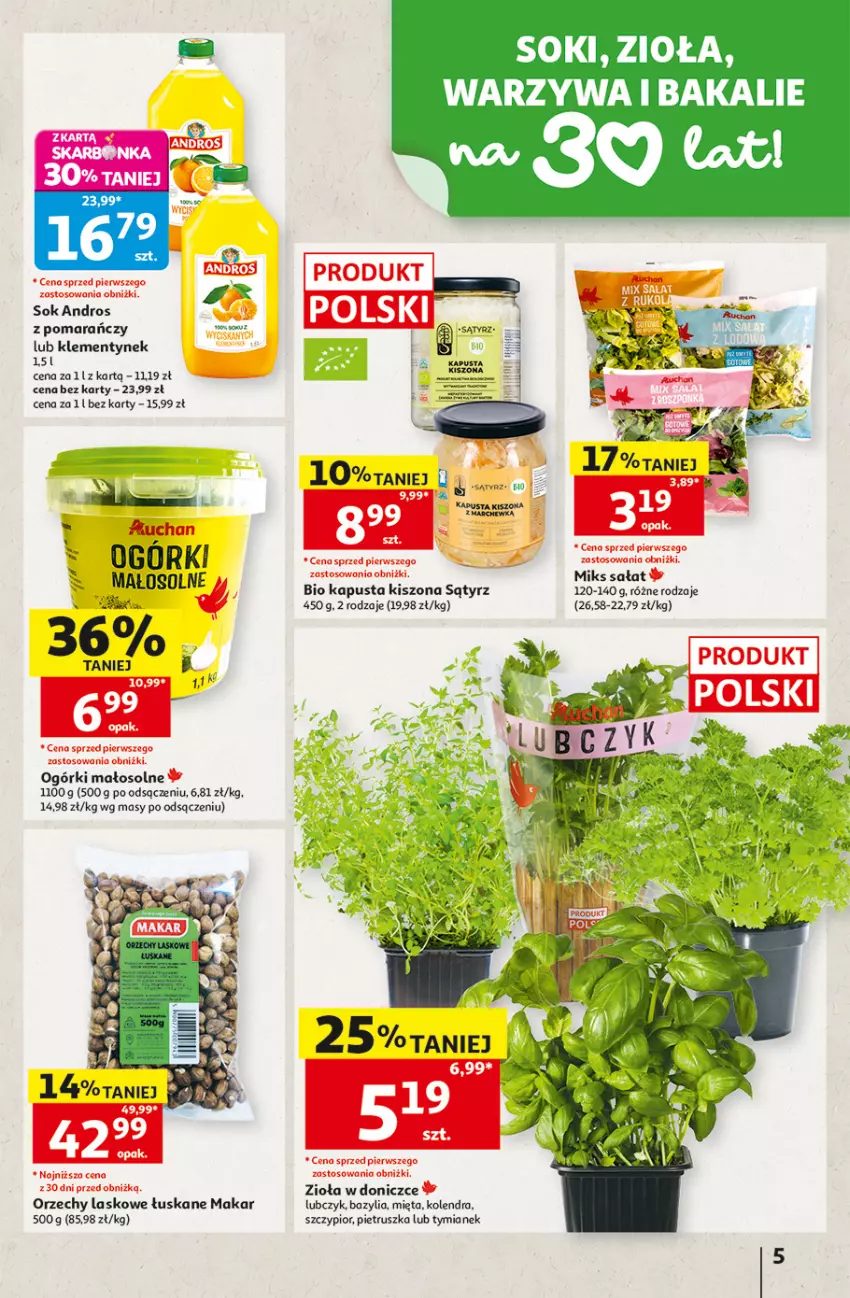 Gazetka promocyjna Auchan - Gazetka 30 Lat Hipermarket Auchan - ważna 17.09 do 23.09.2026 - strona 5 - produkty: Bazyl, Bazylia, Kolendra, Mięta, Pietruszka, Sałat, Sok, Zioła w doniczce