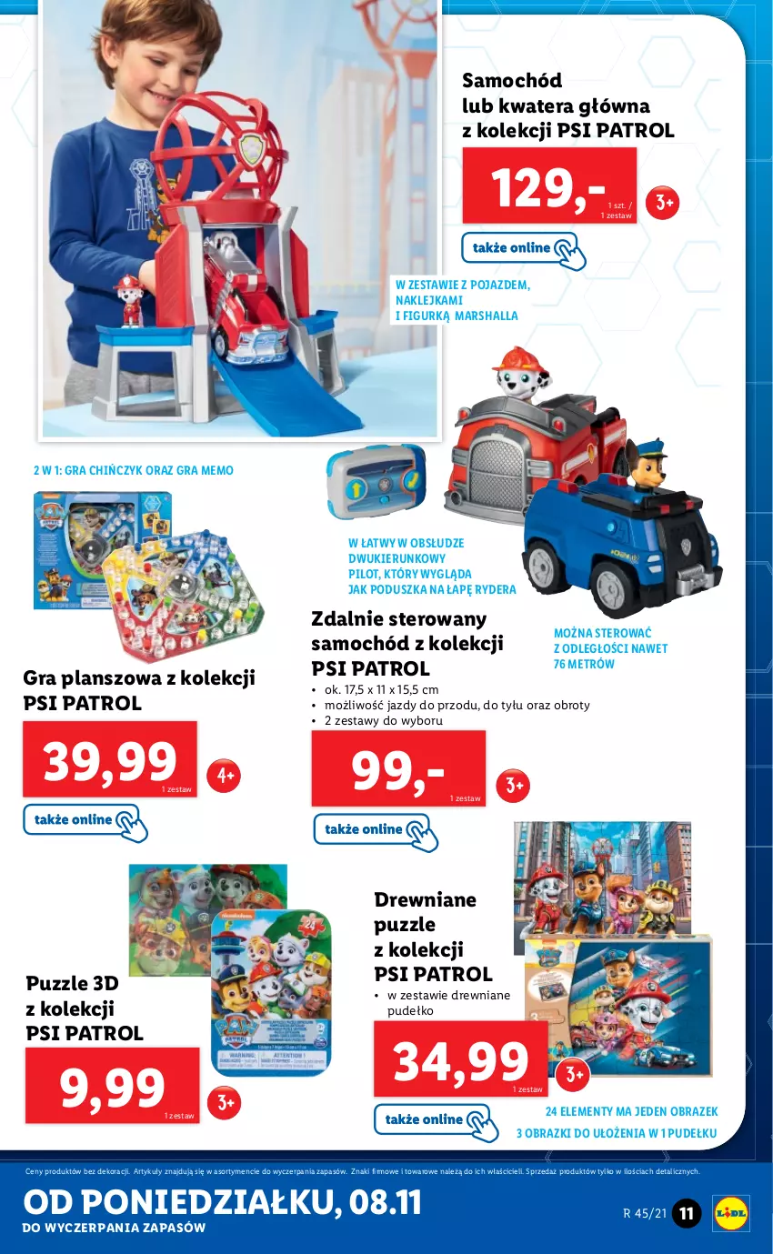 Gazetka promocyjna Lidl - GAZETKA - ważna 08.11 do 15.11.2021 - strona 11 - produkty: Gra, Klej, Mars, Obraz, Poduszka, Pojazd, Psi Patrol, Pudełko, Puzzle, Samochód, Tera