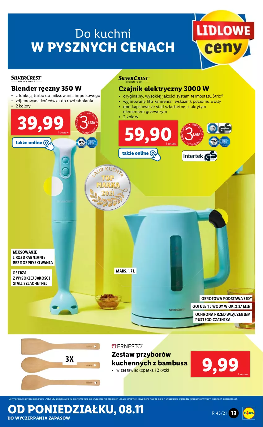 Gazetka promocyjna Lidl - GAZETKA - ważna 08.11 do 15.11.2021 - strona 13 - produkty: Blender, Blender ręczny, Czajnik, Czajnik elektryczny, Gin, Sok, Termos