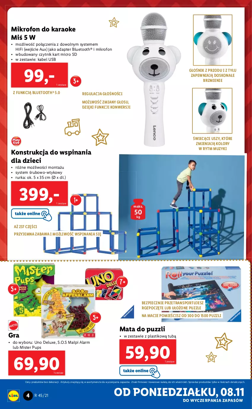 Gazetka promocyjna Lidl - GAZETKA - ważna 08.11 do 15.11.2021 - strona 4 - produkty: Dzieci, Głośnik, Gra, Kabel USB, Mikrofon, Piec, Por, Puzzle, Sport, Tran