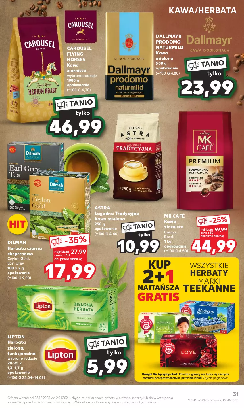 Gazetka promocyjna Kaufland - Gazetka tygodnia - ważna 28.12.2023 do 02.01.2024 - strona 31 - produkty: Dallmayr, Dilmah, Earl Grey, Gra, Herbata, Herbata czarna, Kawa, Kawa mielona, Kawa ziarnista, Lipton, Teekanne, Waga