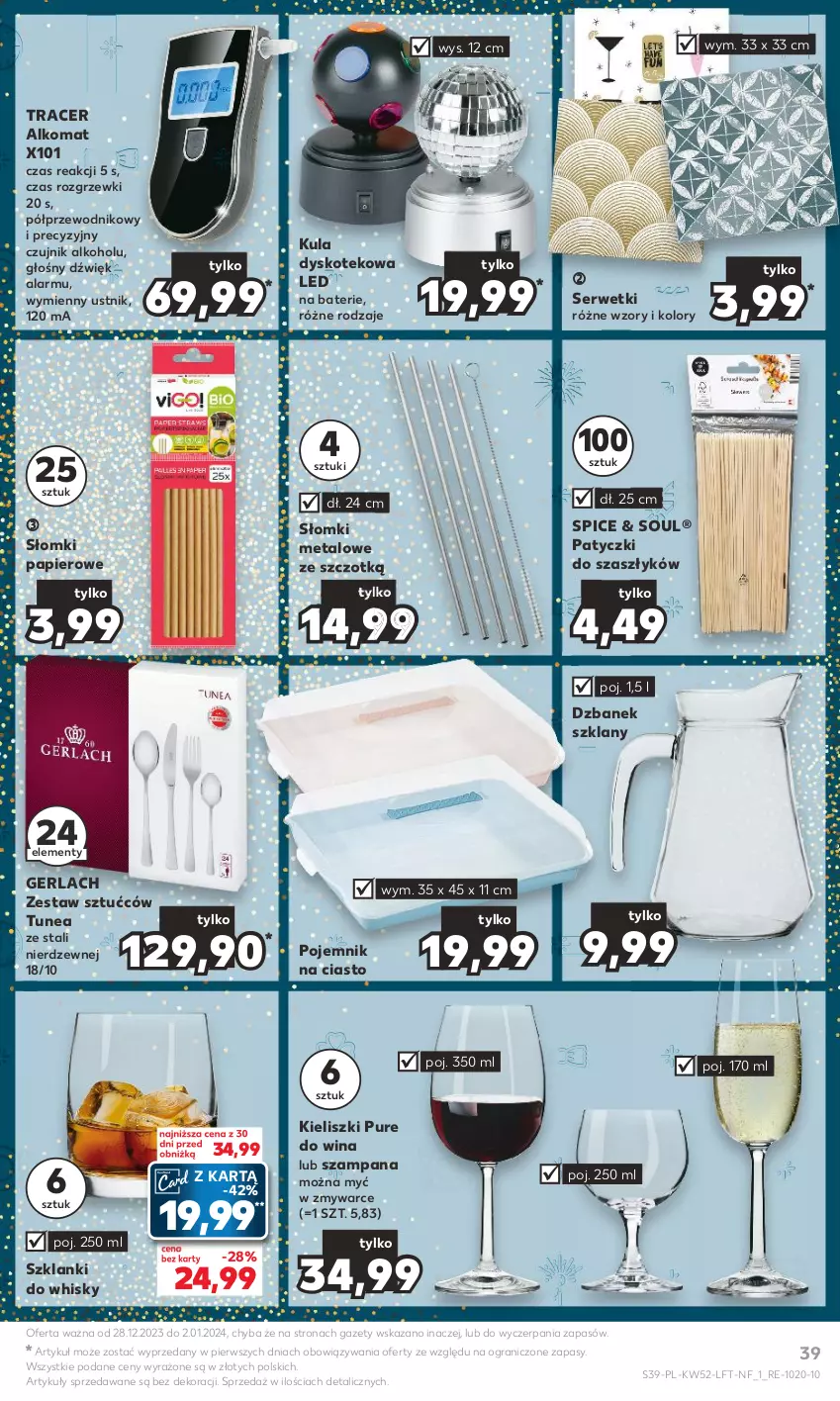 Gazetka promocyjna Kaufland - Gazetka tygodnia - ważna 28.12.2023 do 02.01.2024 - strona 39 - produkty: Acer, Alkomat, Dzbanek, Gra, Kotek, Lanki, Papier, Pojemnik, Pojemnik na ciasto, Przewodnik, Pur, Ser, Serwetki, Ustnik, Whisky, Zestaw sztućców