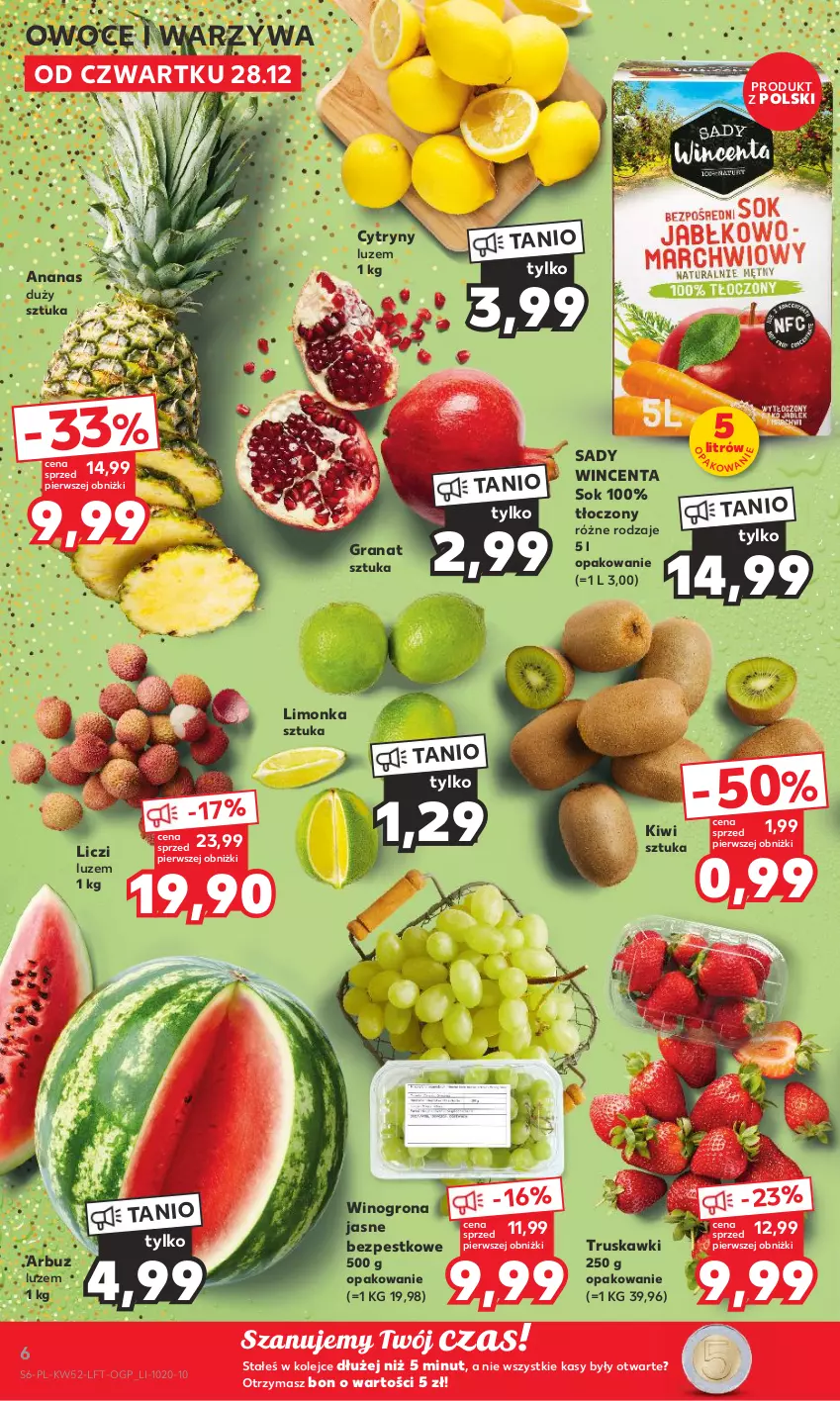 Gazetka promocyjna Kaufland - Gazetka tygodnia - ważna 28.12.2023 do 02.01.2024 - strona 6 - produkty: Ananas, Arbuz, Cytryny, Gra, Granat, Kiwi, Liczi, Limonka, Olej, Owoce, Sok, Truskawki, Warzywa, Wino, Winogrona