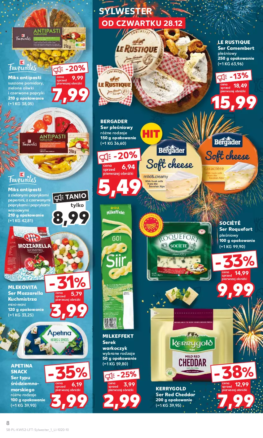 Gazetka promocyjna Kaufland - Gazetka tygodnia - ważna 28.12.2023 do 02.01.2024 - strona 8 - produkty: Camembert, Cheddar, Koc, Mleko, Mlekovita, Mozzarella, Oliwki, Papryka, Pomidory, Roquefort, Rust, Ser, Ser pleśniowy, Serek, Suszone pomidory