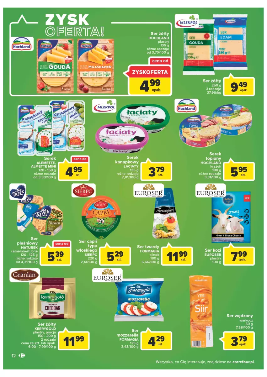 Gazetka promocyjna Carrefour - Gazetka Carrefour Zyskoteka - ważna 27.09 do 01.10.2022 - strona 12 - produkty: Almette, Brie, Camembert, Cheddar, Hochland, Koc, Maasdam, Mozzarella, NaTurek, Por, Ser, Ser kozi, Serek, Top